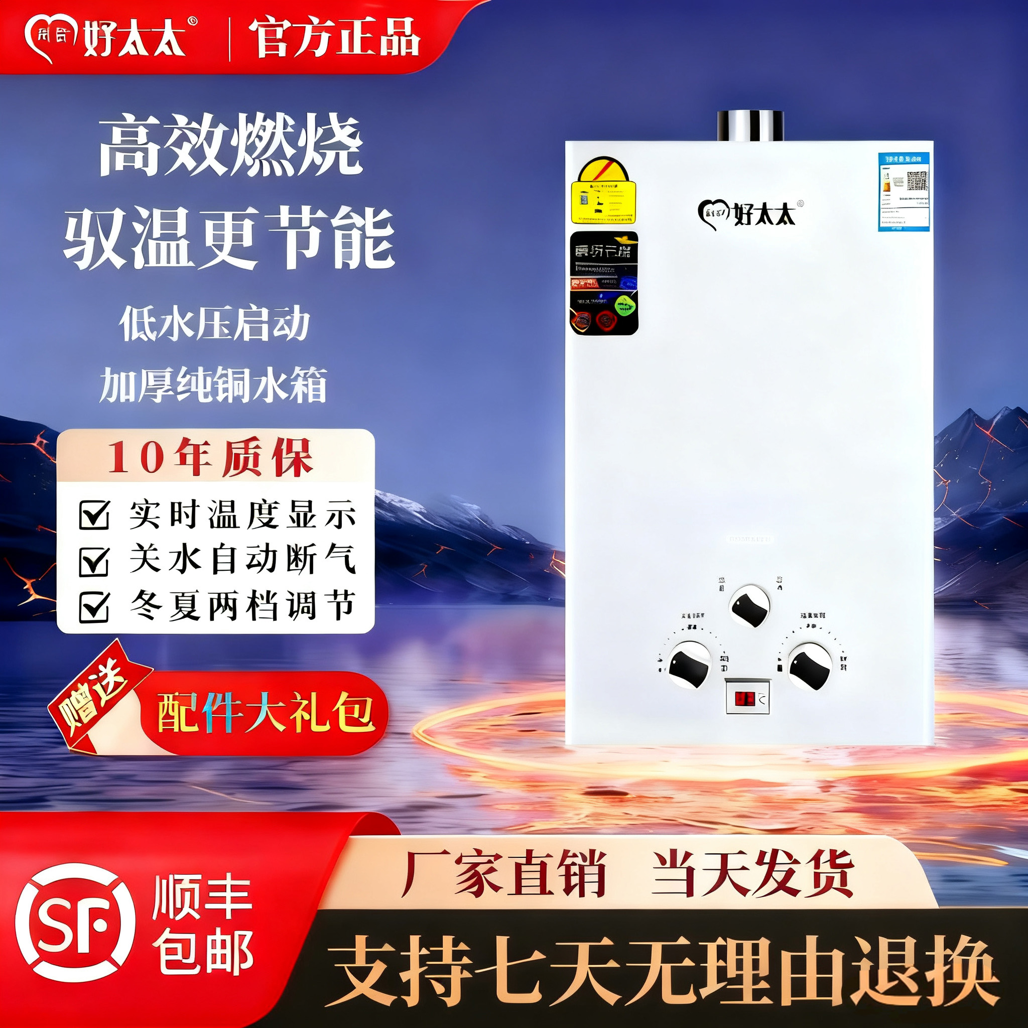 工厂直销新国标正品燃气热水器煤气瓶液化气天然气插电强排电池款