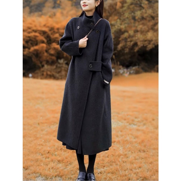 拉夏贝尔2025秋冬新款高级感显瘦双面大衣女中长款赫本风宽松外套
