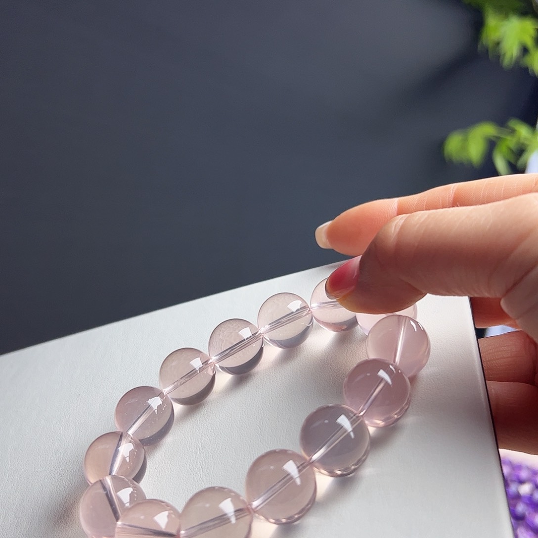 芙蓉石手链未镶嵌粉晶15.3mm70.35