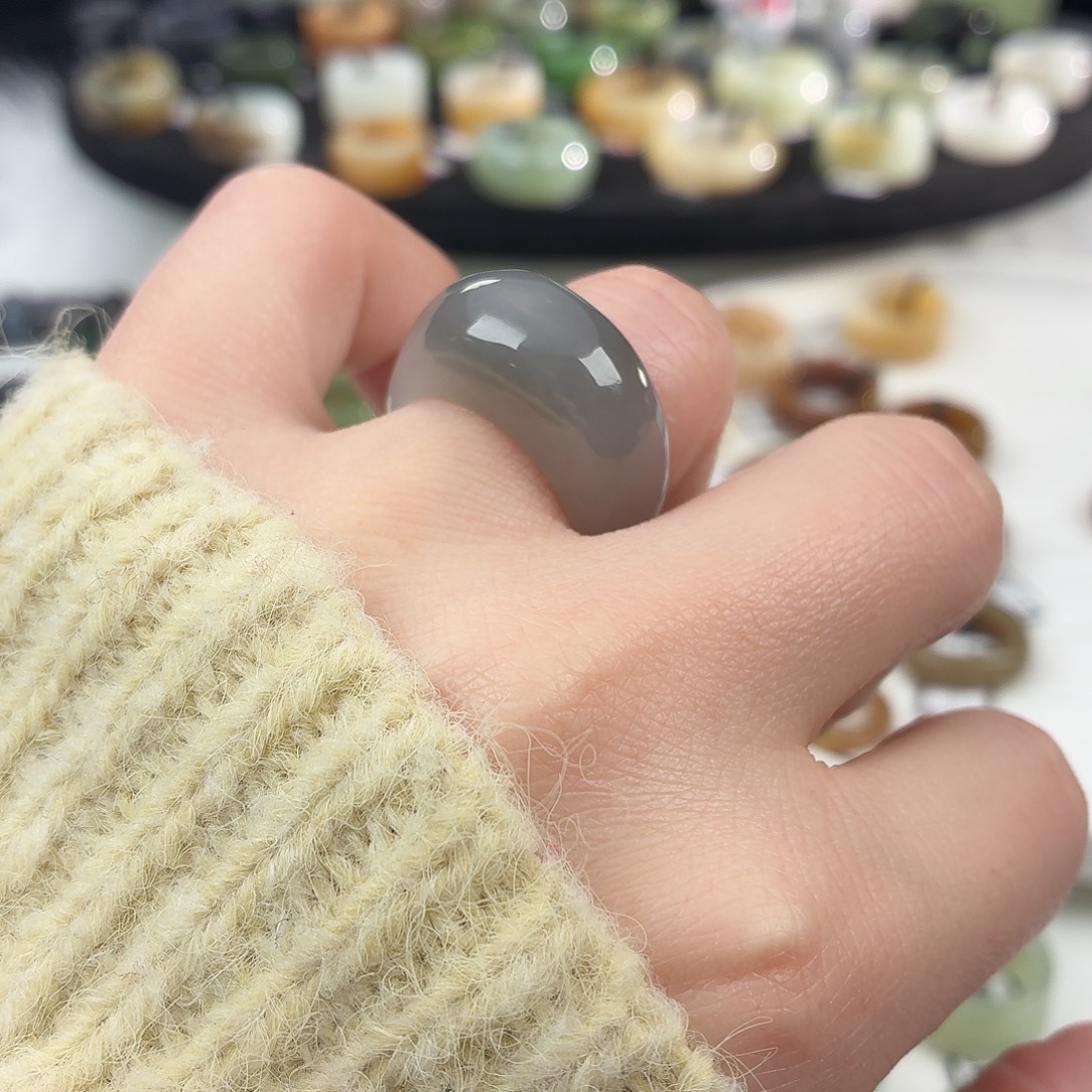 和田玉未镶嵌戒指S113烟灰馒头17.1