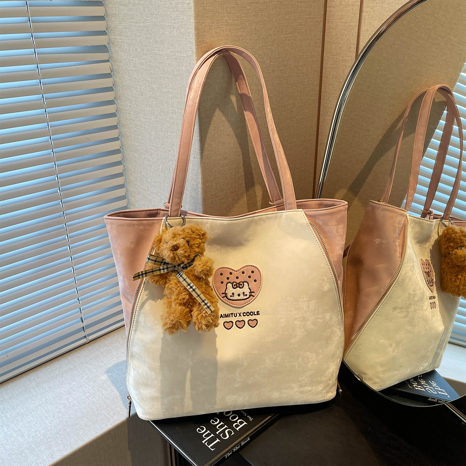 艾米兔女包今年新款简约甜美风双肩包韩版休闲大容量单肩托特包