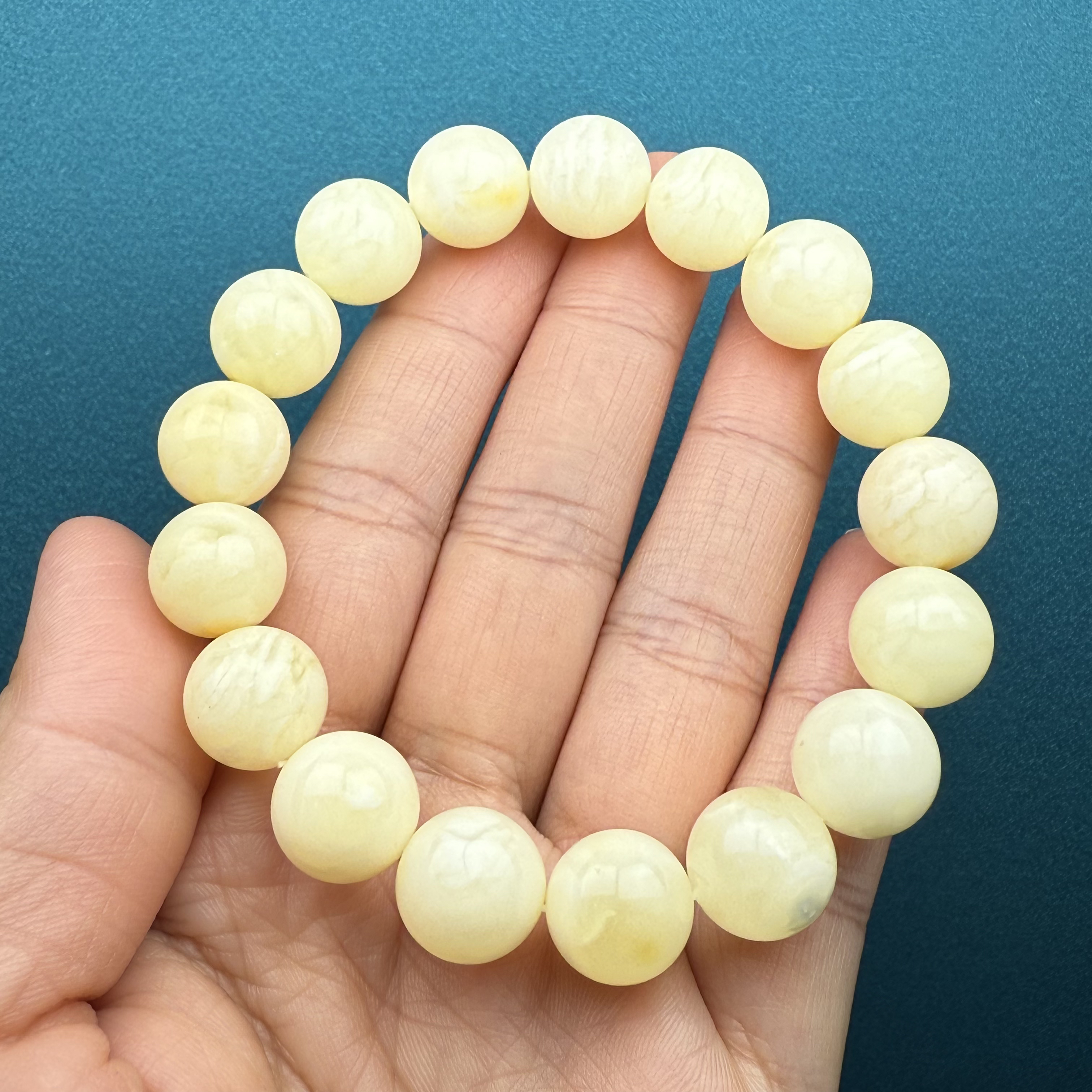 R3308天然原矿俄料蜜蜡白花蜜手串12mm支持复检