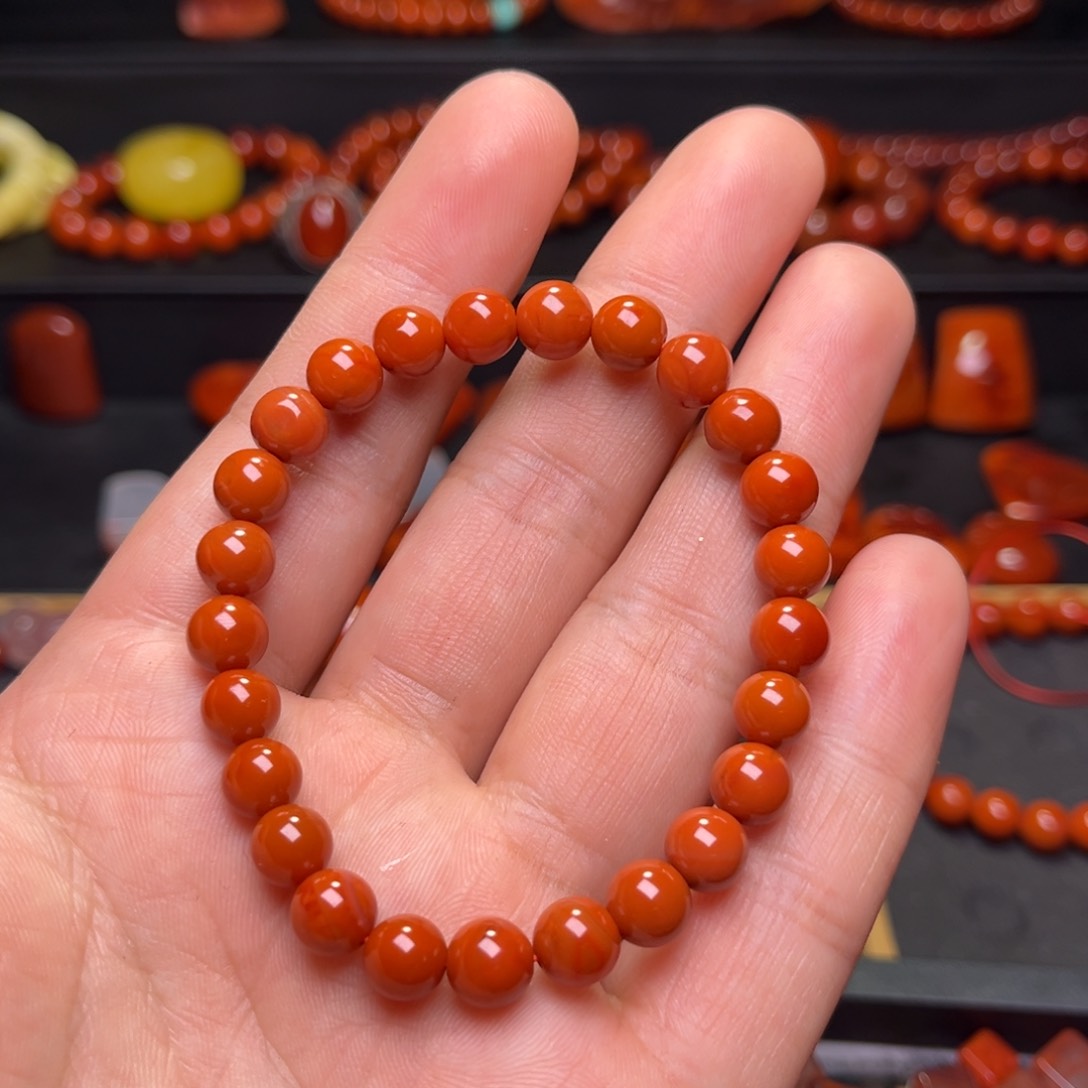 南红玛瑙手串未镶嵌曾*瑞柿子红单圈7mm+