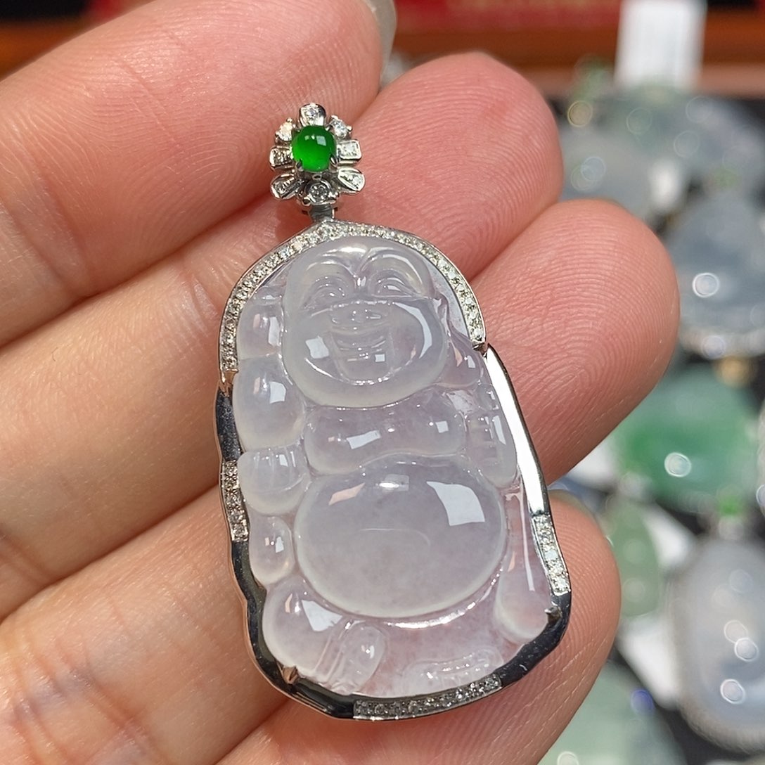 翡翠颈饰18K金镶嵌平安