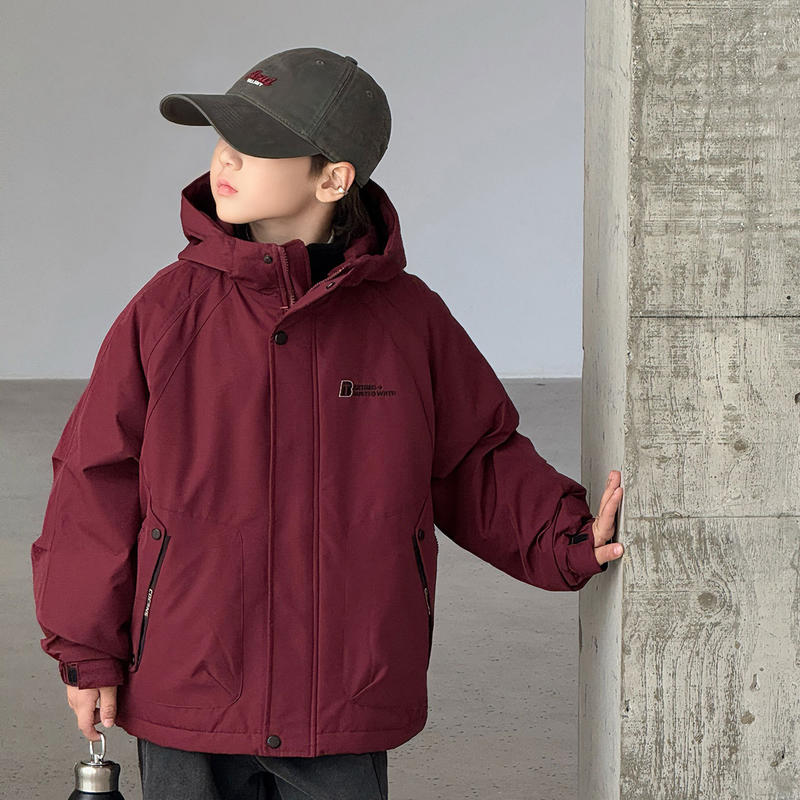 2025新款秋冬季男童红色三合一夹棉加厚外套中大儿童男孩年服上衣