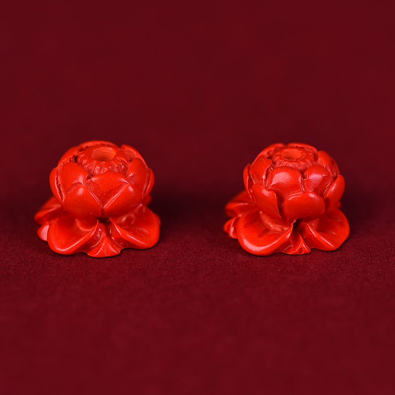 含辰砂工艺品 D89红朱砂莲花座直通背云DIY手工编绳星月菩提文玩