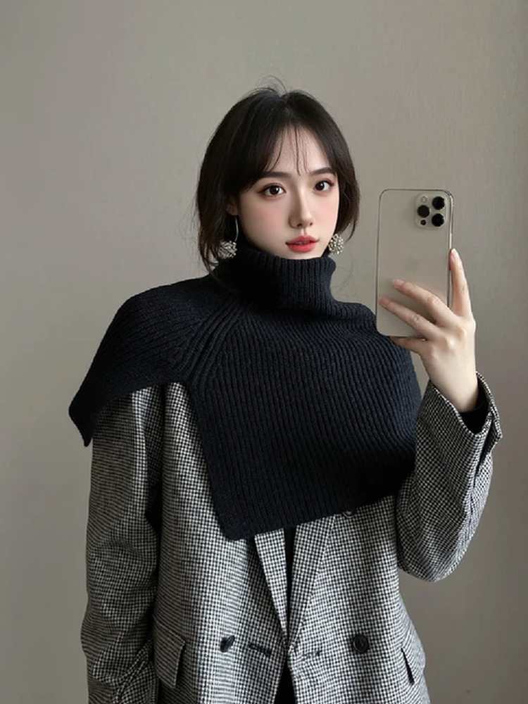 披肩女冬季新款时尚外搭套头围脖纯色韩系百搭脖套毛针织围巾