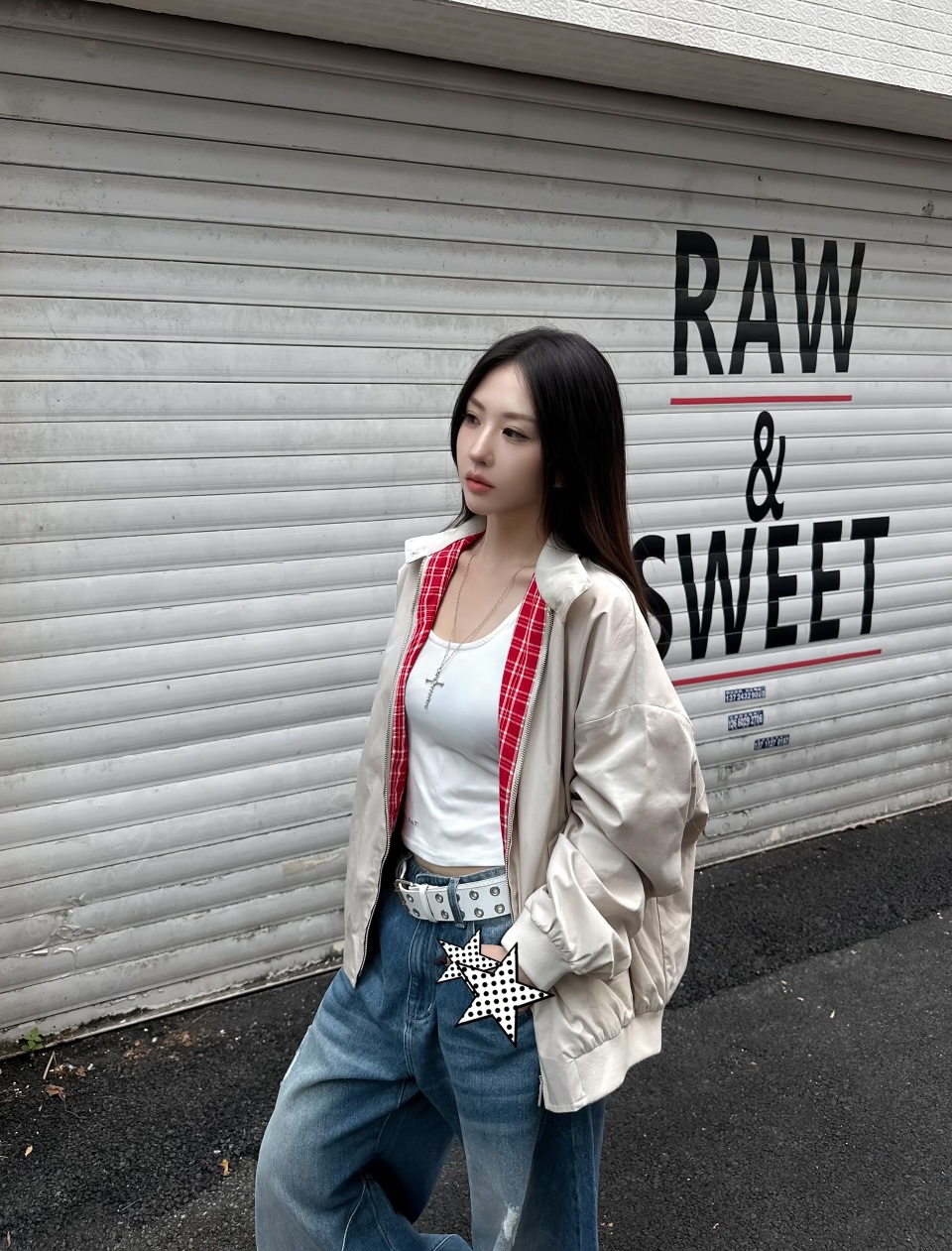 m格纹内衬外套松驰感oversize上衣