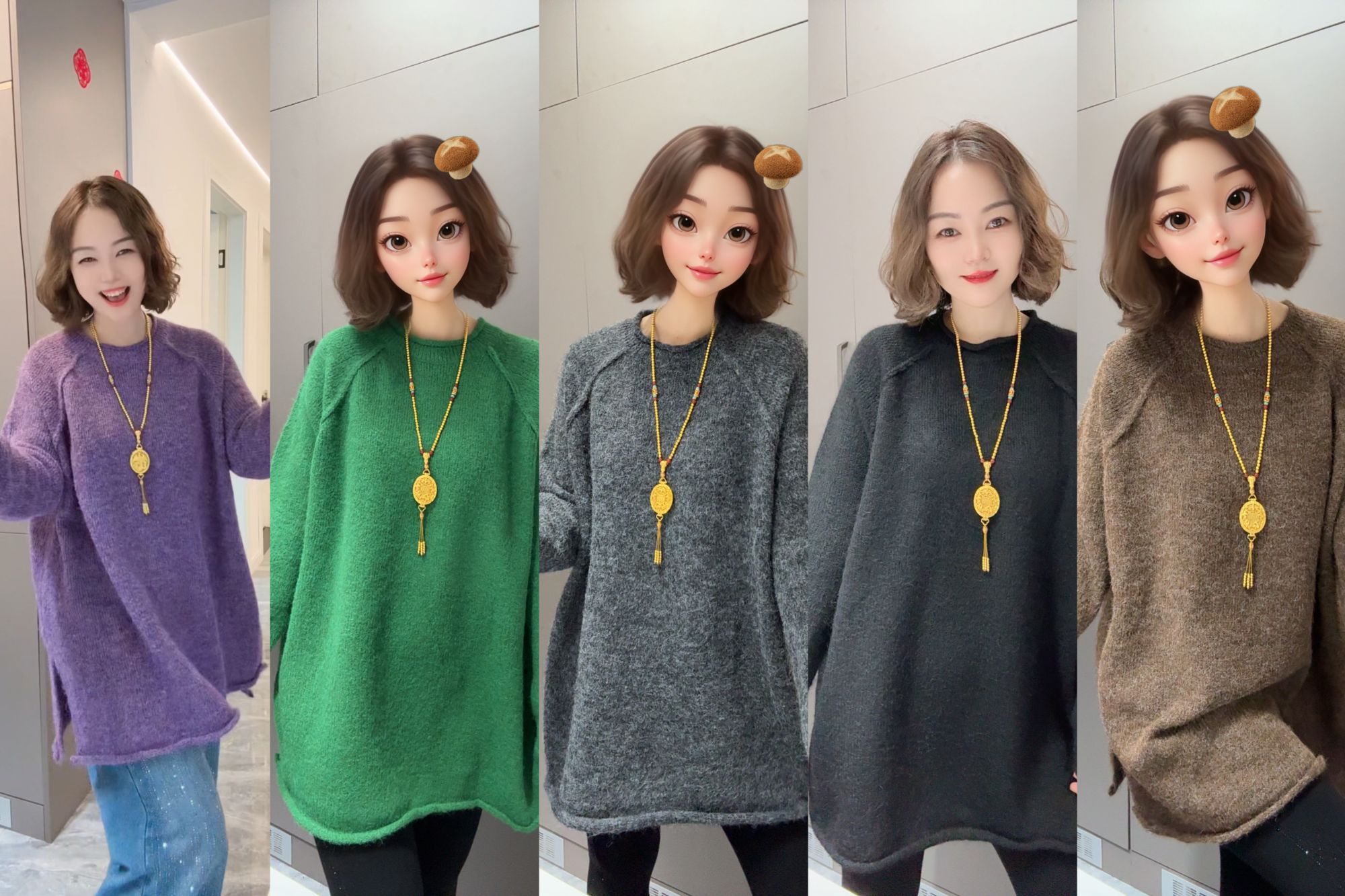 【 圆领素雅2115】韩版冬款时尚宽松休闲毛针织套头纯色长袖上衣