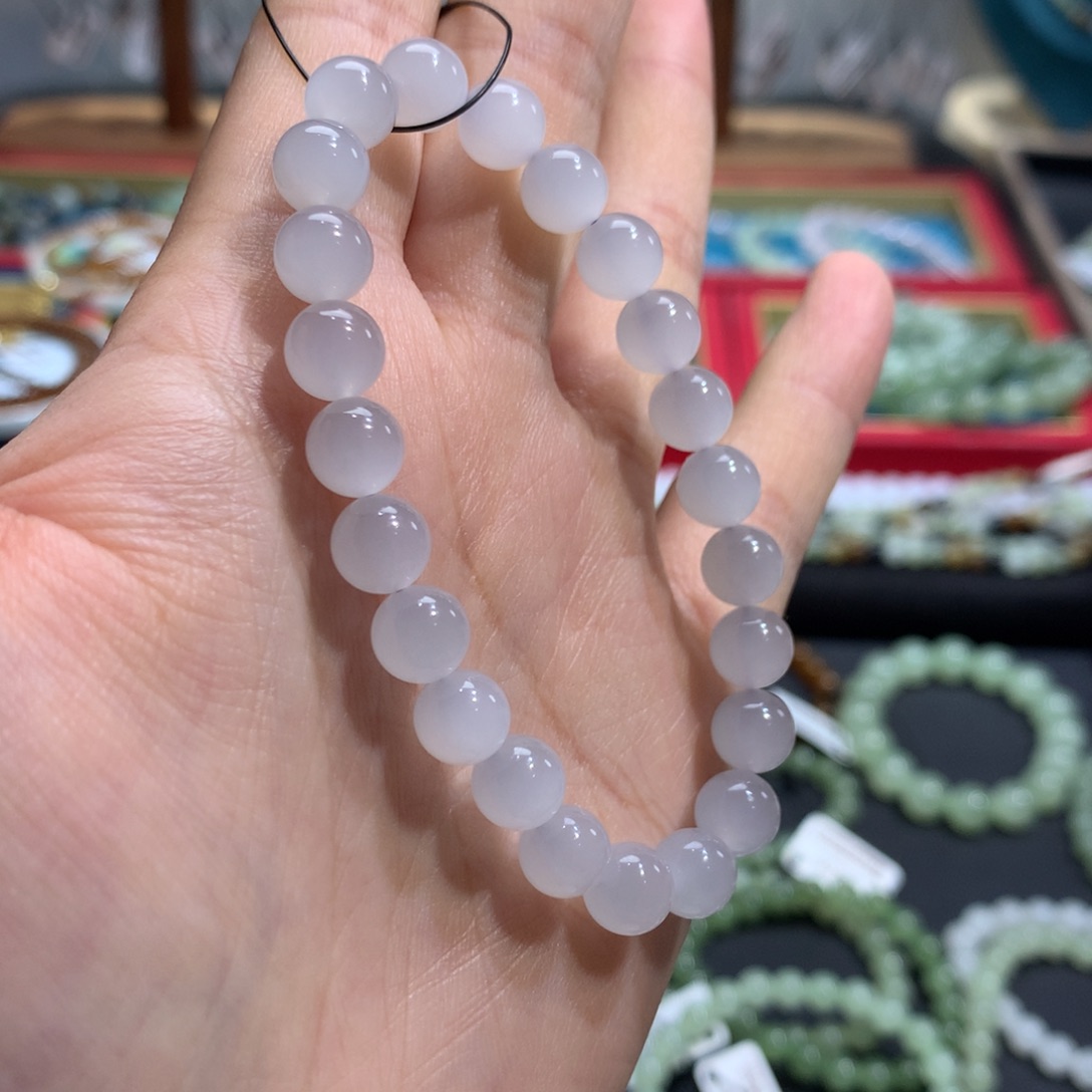 和田玉手链未镶嵌高冰紫猫