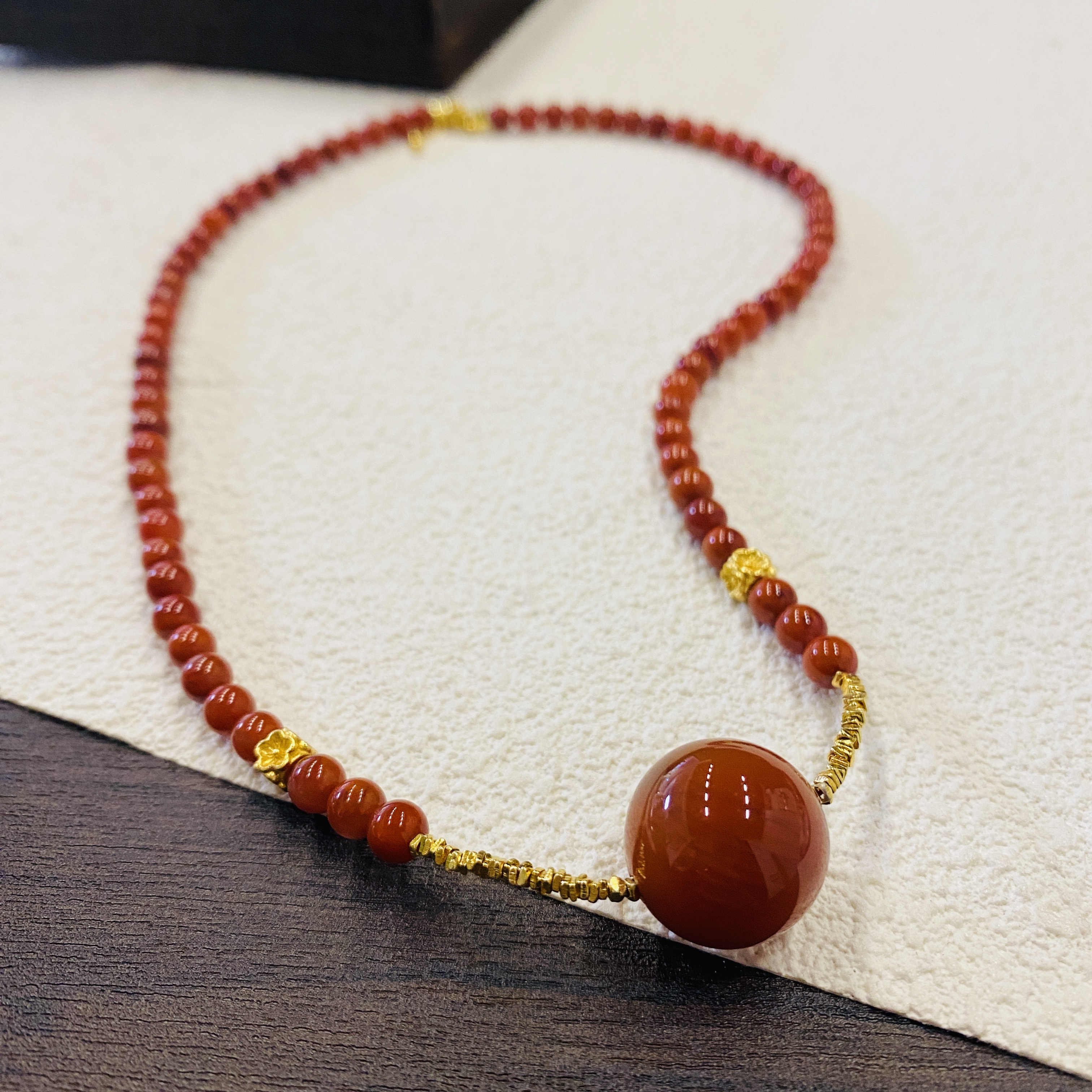 【V姐珠宝】ZH2259 瓦西火焰纹南红单珠项链 S925银镶嵌