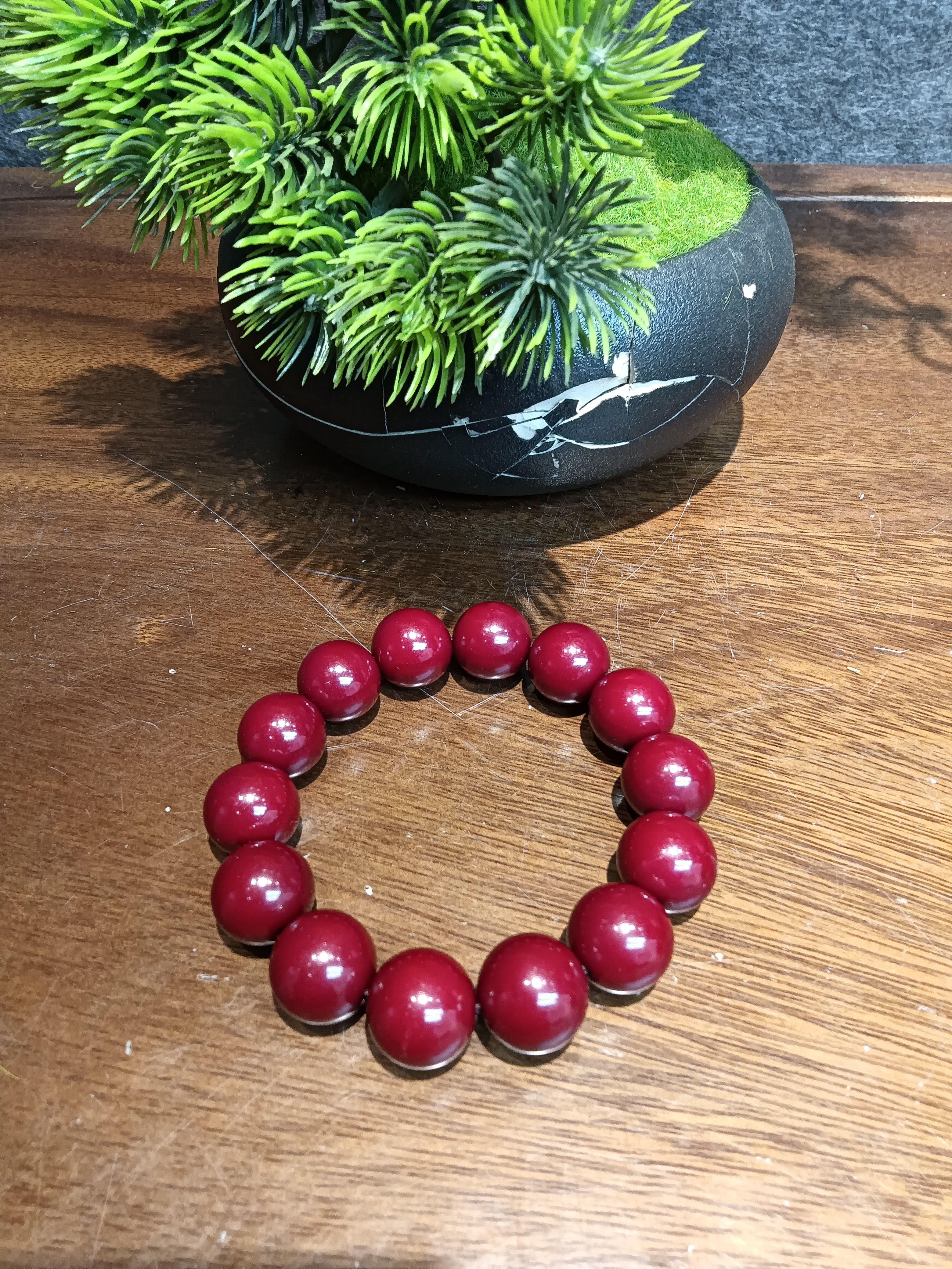 枣红蜡圆珠手串.