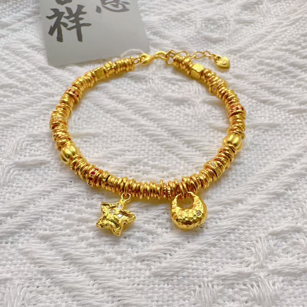 足金999饰品 黄金投资金 卡四实心款宝石款盘缠手链 15手围 26.78