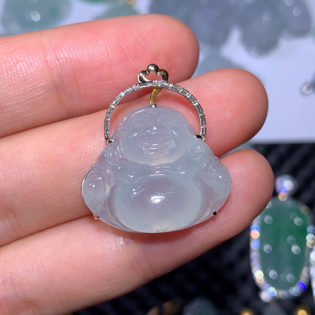 翡翠颈饰18K金镶嵌佛公
