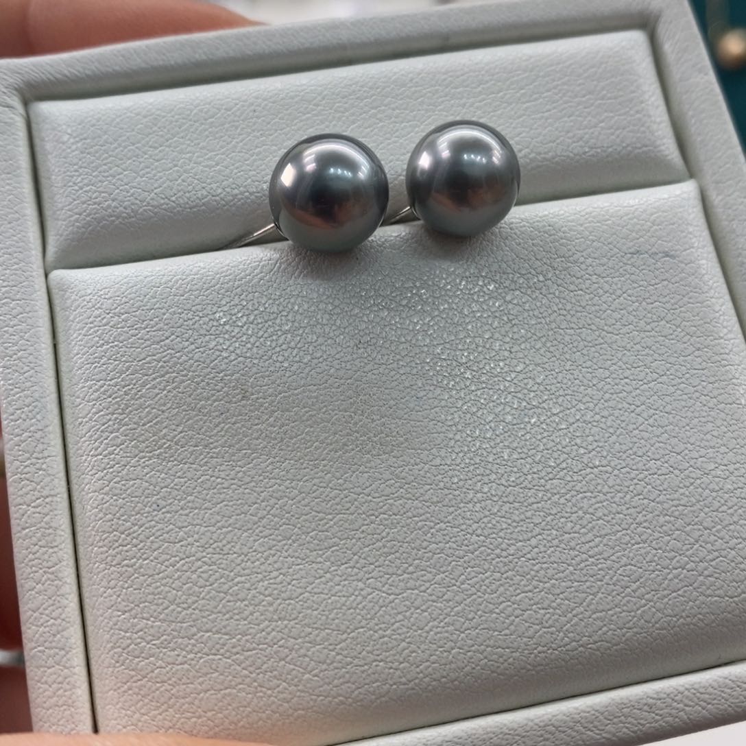 海水珍珠耳饰18K金镶嵌9-10m m