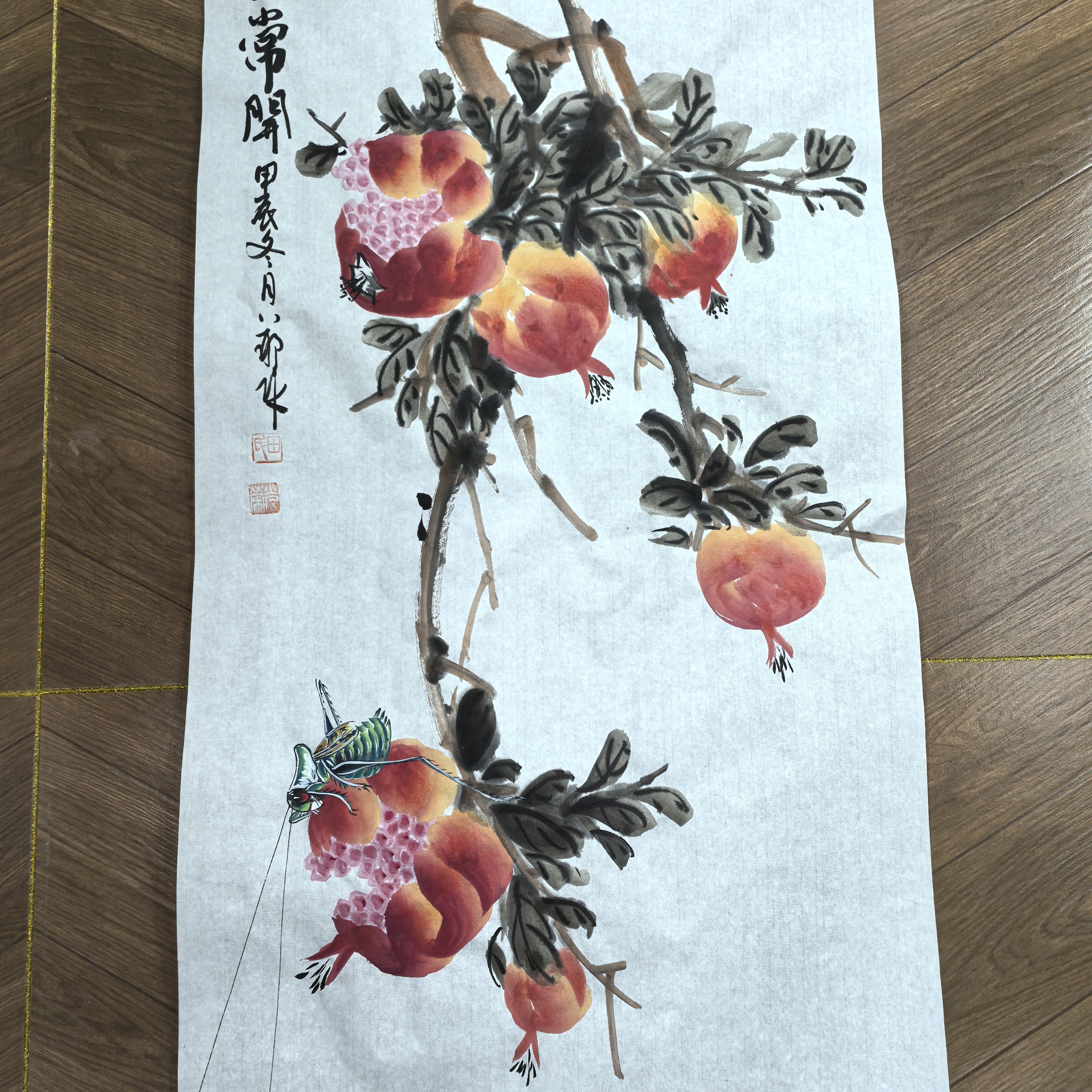 花鸟国画蝈蝈叫夏图