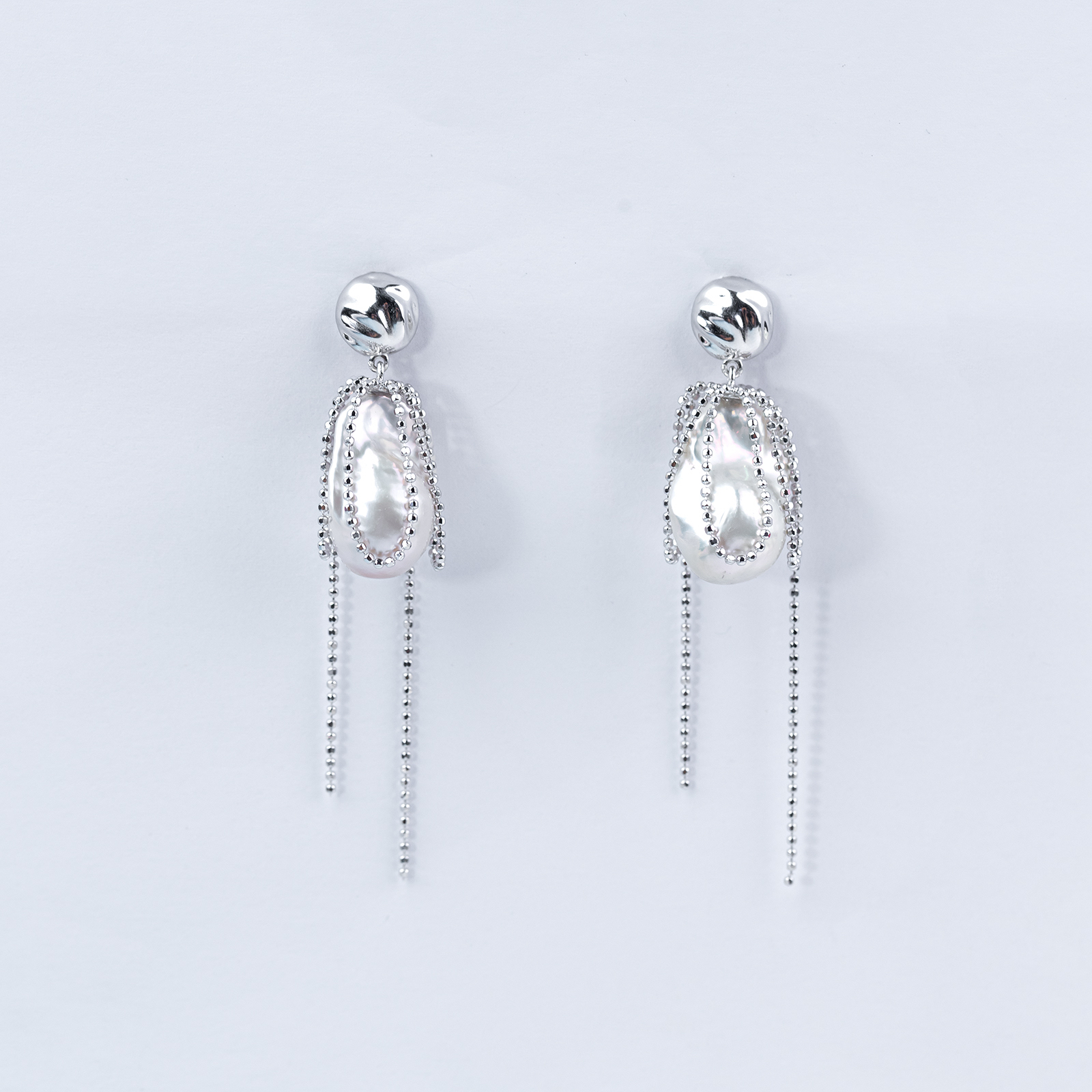 珈白丽【昕昕】淡水珍珠巴洛克S925银流苏耳饰12-15mm多样性发货