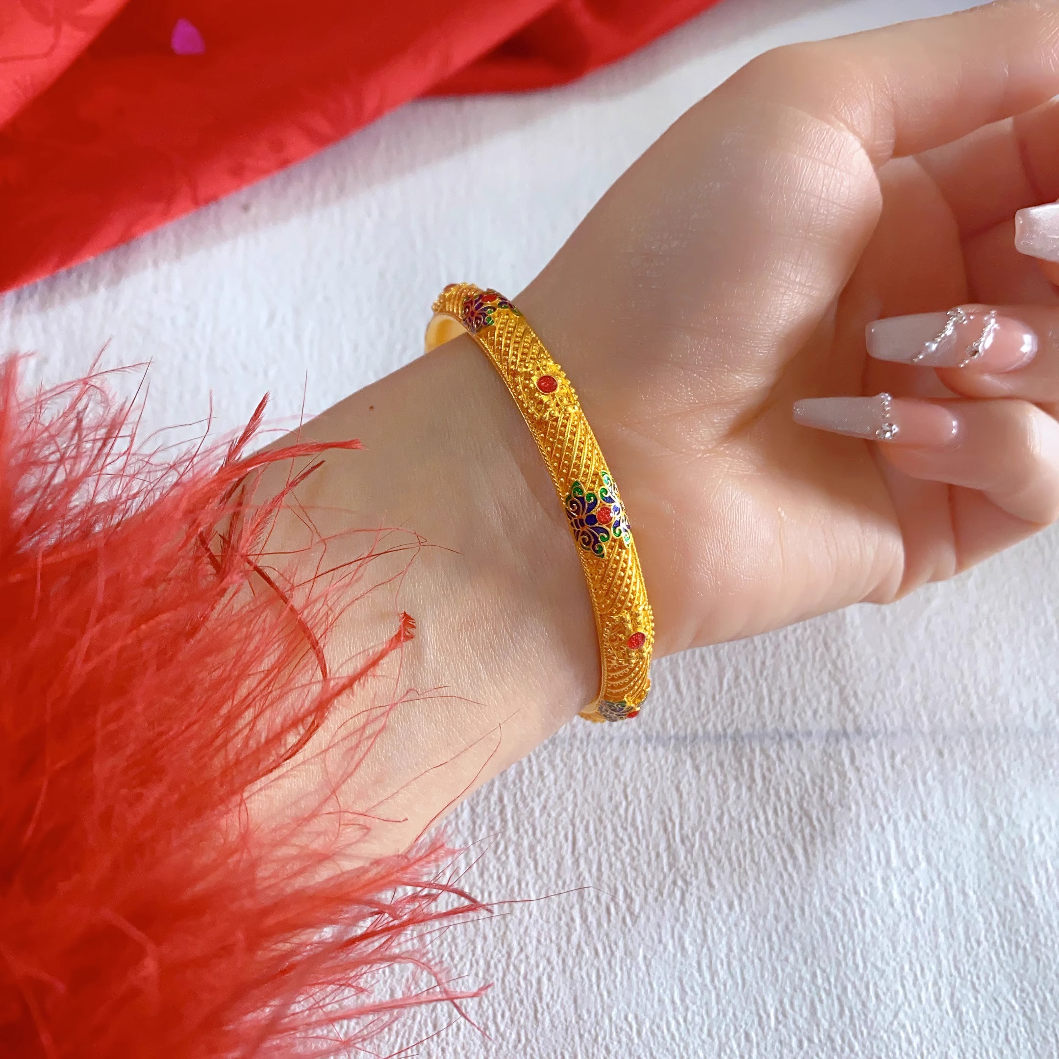 足银手镯 珐琅手镯  镂空花丝戏蝶手镯轻奢高端花丝錾刻礼物