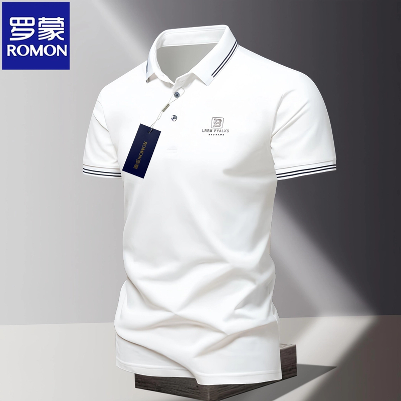 Romon/罗蒙正品商务男士短袖POLO衫夏季翻领印花休闲百搭青年上衣