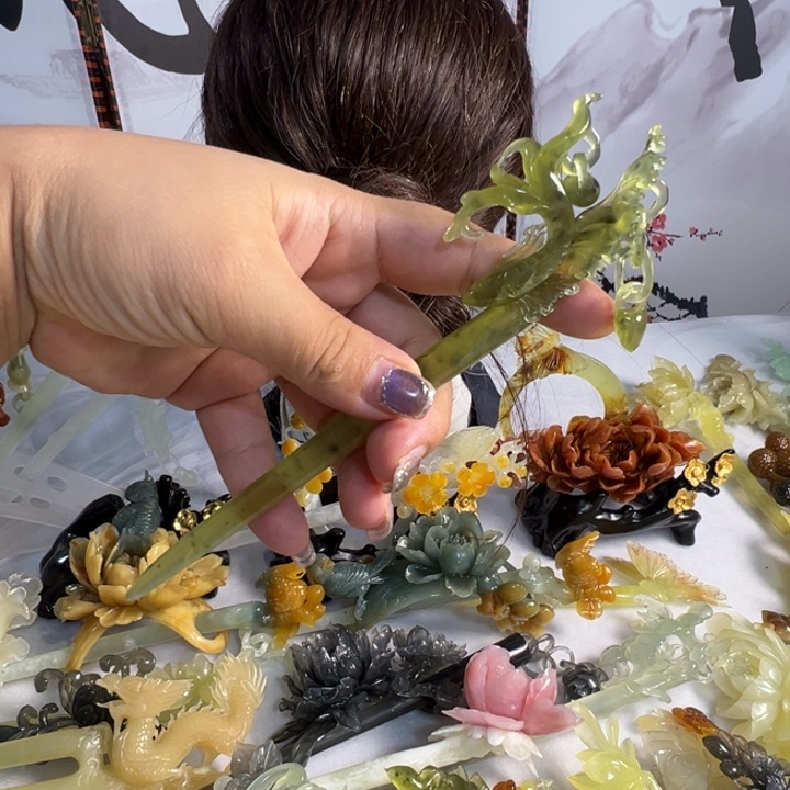 定制蛇纹石玉毛货发饰