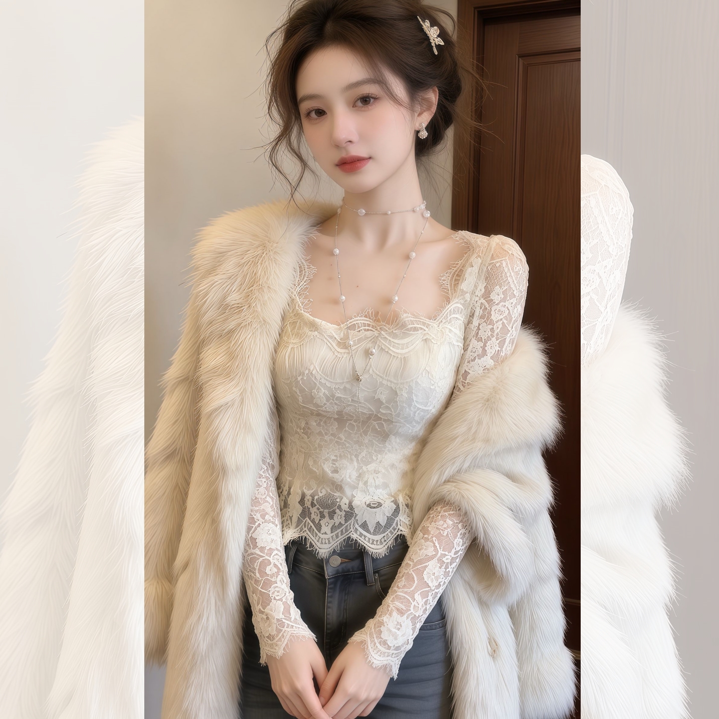 纯欲辣妹方领蕾丝打底衫女秋冬季新款设计感内搭修身显瘦长袖上衣