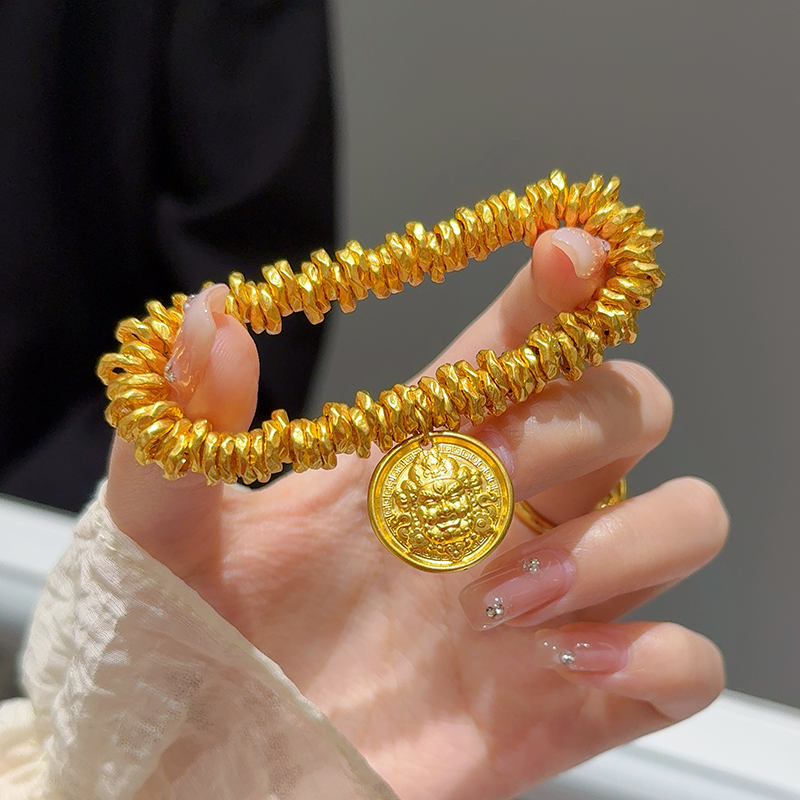 海上罗孚5D黄金黄财神盘缠手链女999足金编织钱串子手串送女朋友