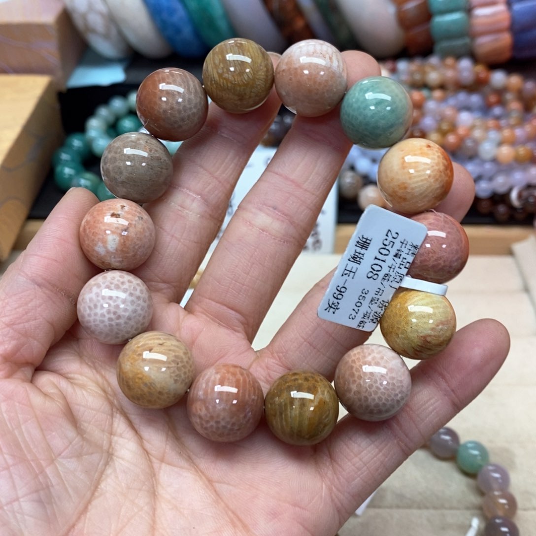 硅化珊瑚（珊瑚玉）手链未镶嵌哦*豁050