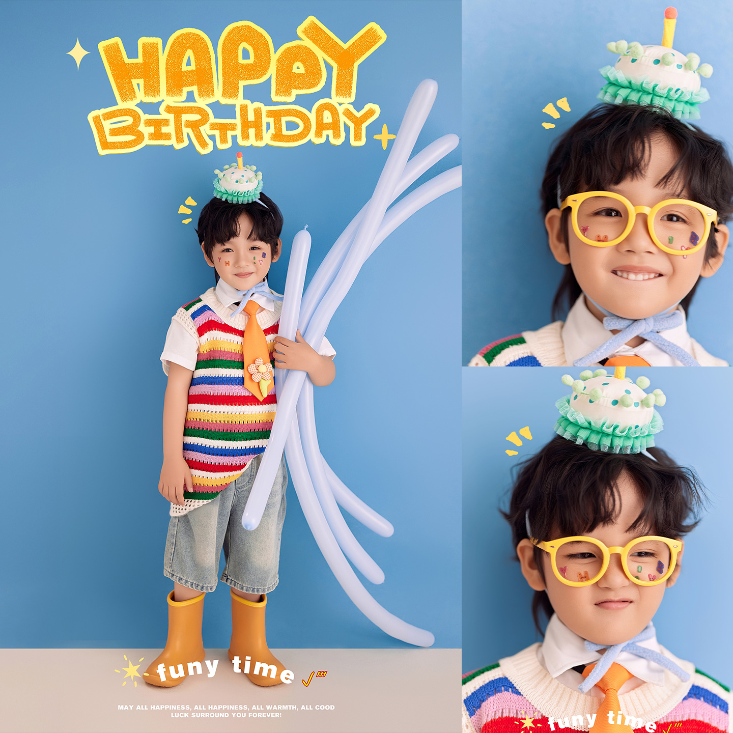 QX-132儿童摄影服装彩虹条纹针织马甲背心影楼男童生日主题拍照