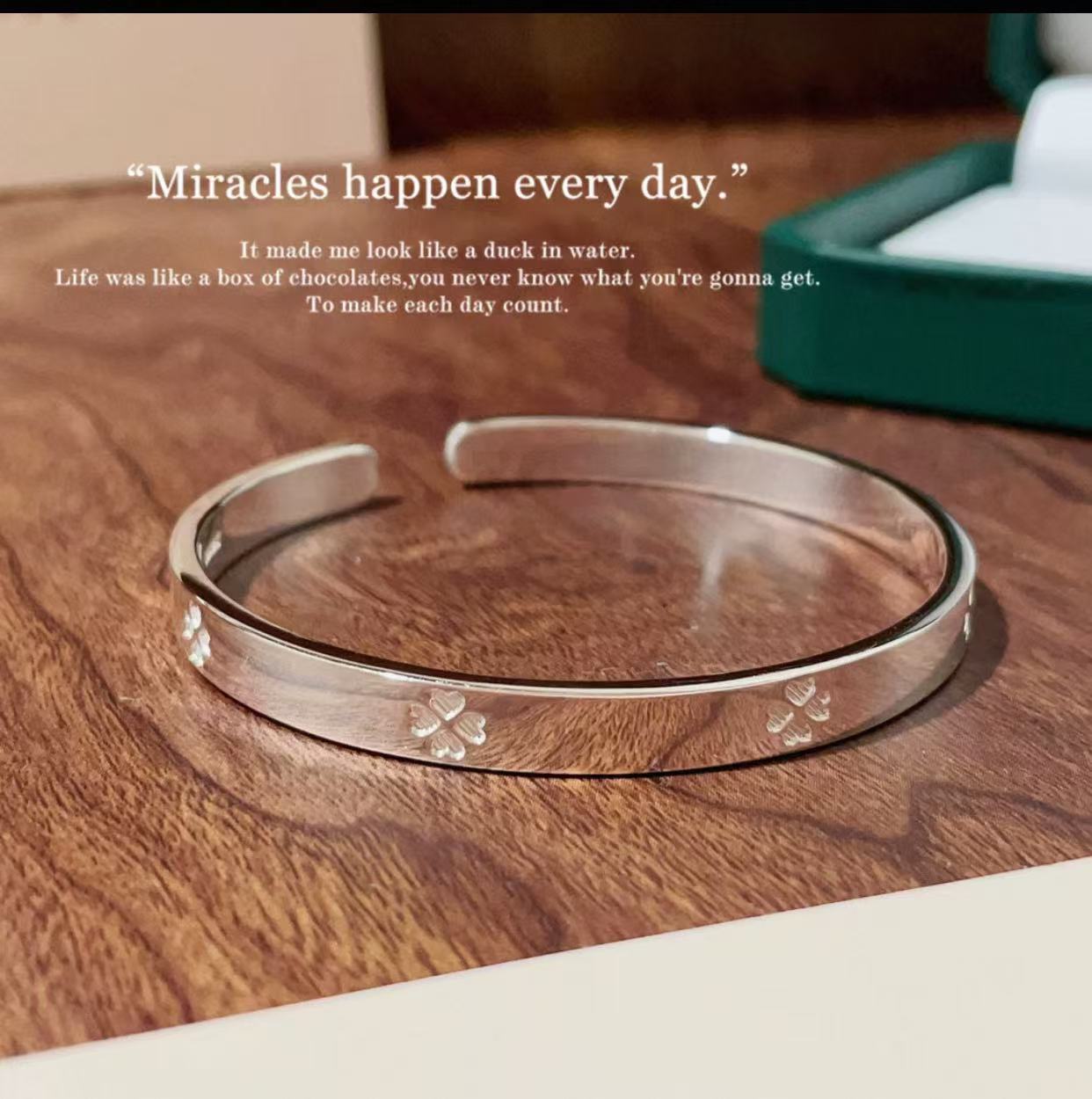 003 幸运四叶草手镯 精美时尚气质实心开口首饰无礼盒