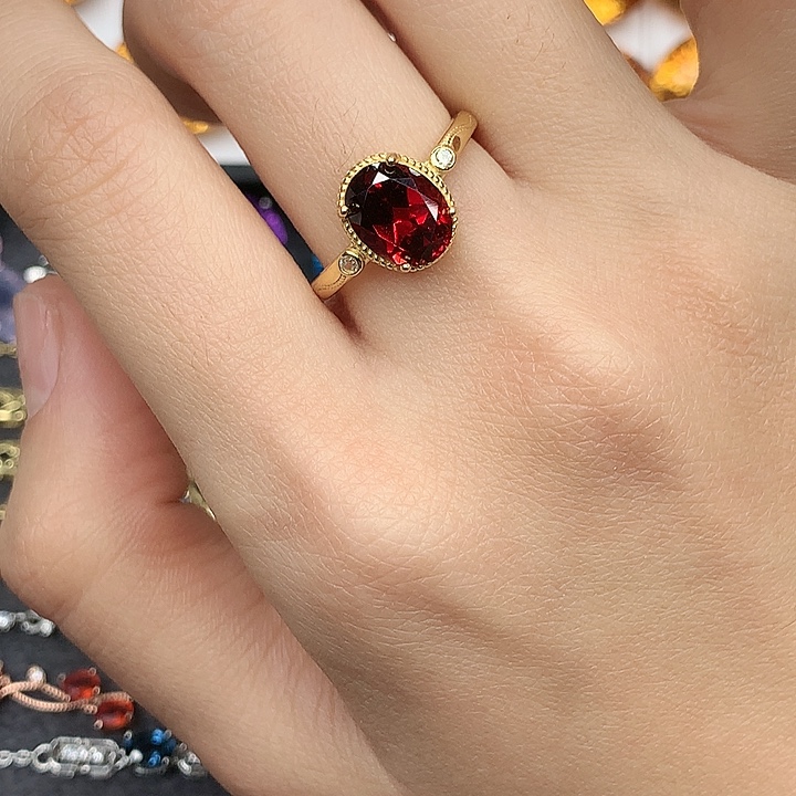 戒指石榴石银S925镶嵌