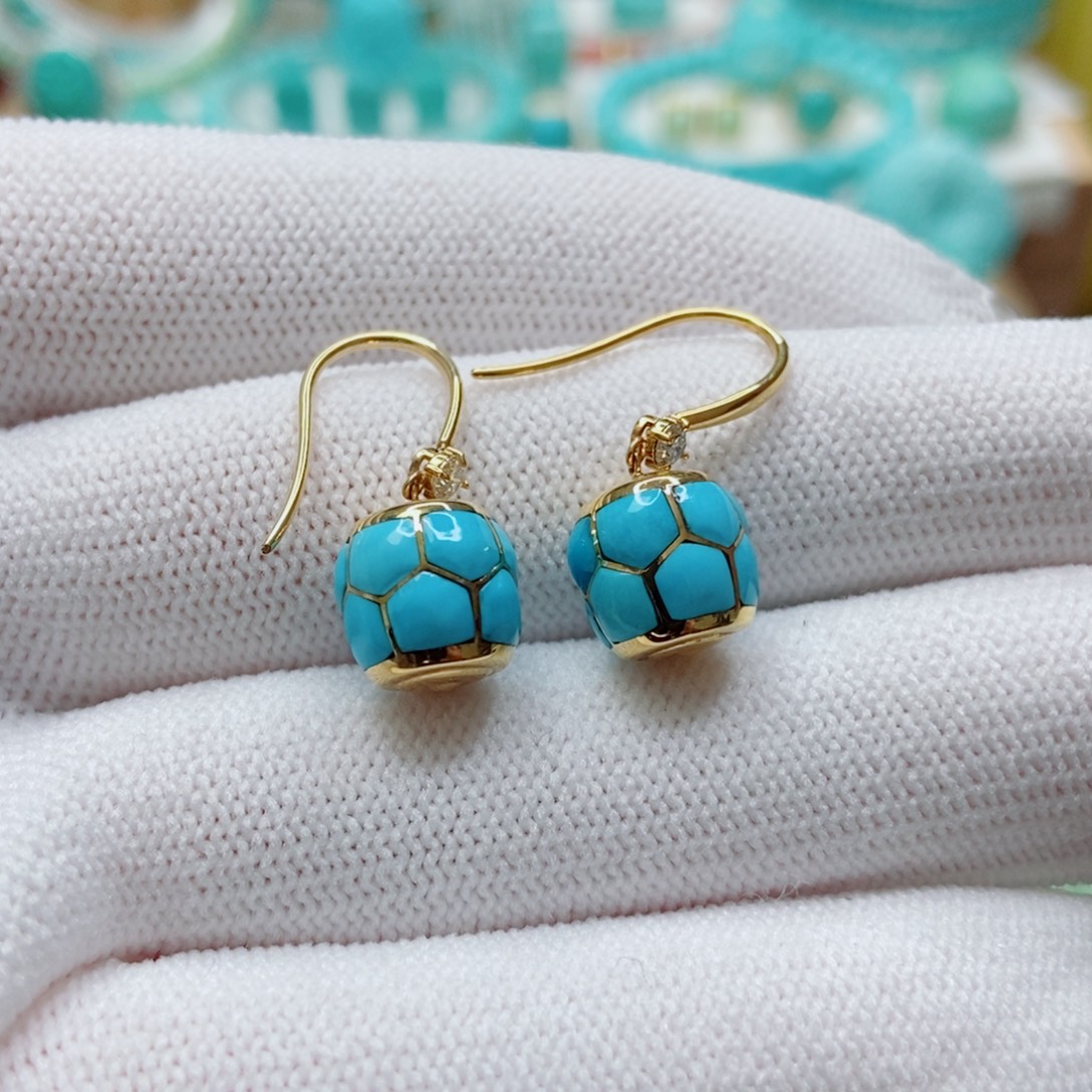 绿松石18K金镶嵌高瓷蓝耳坠