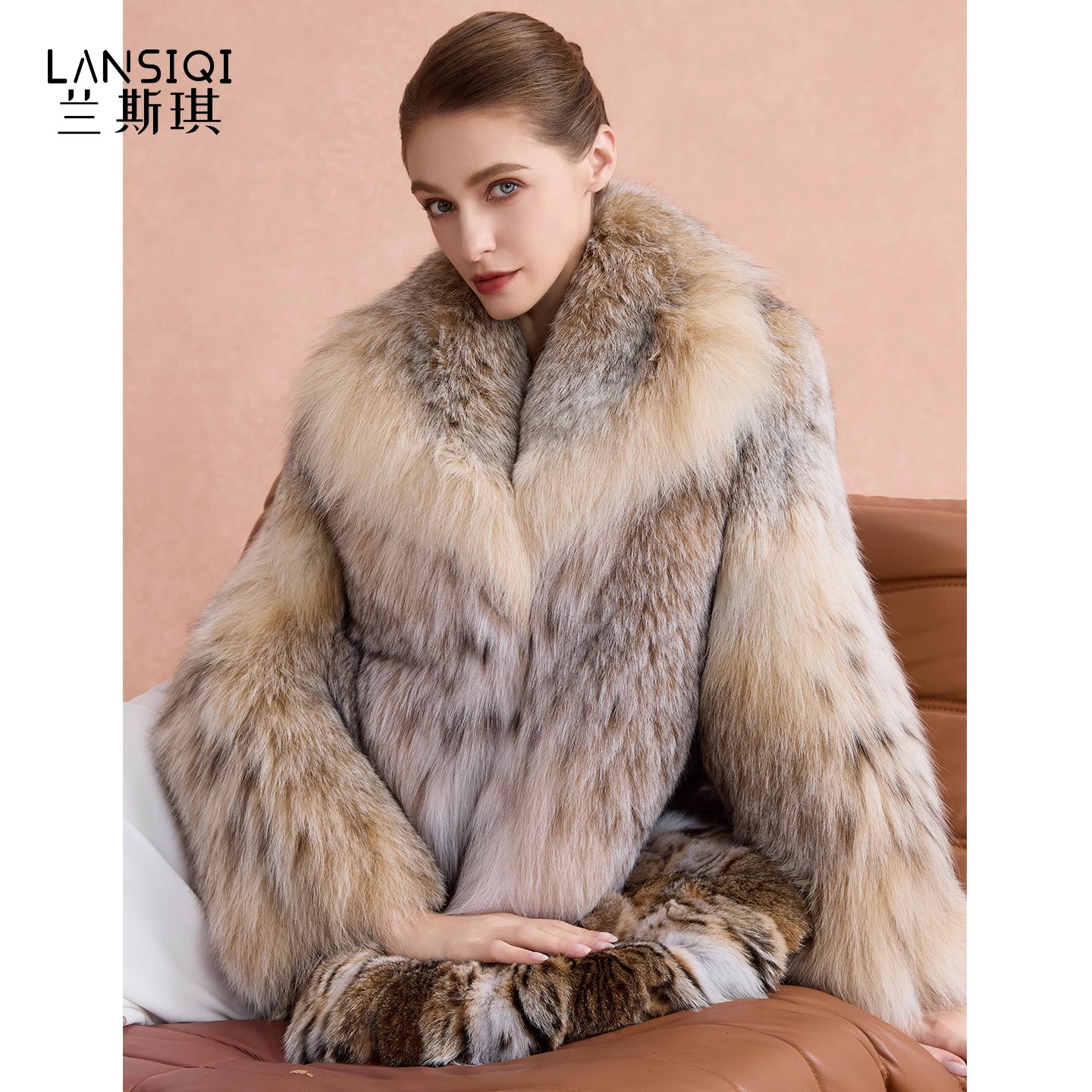 高端奢品皮草猞猁毛貂皮大衣进口山猫大翻领短外套上衣2025新裘皮