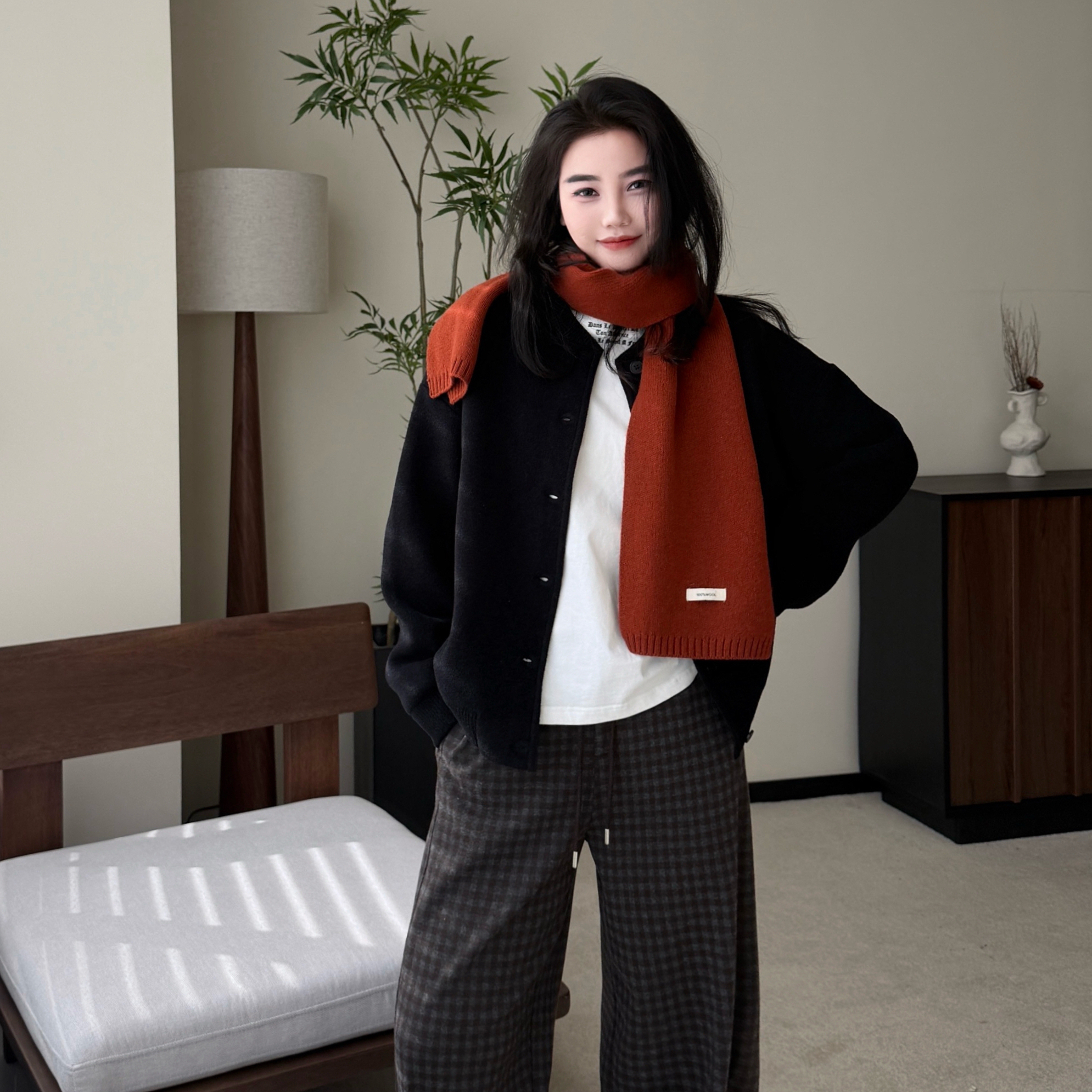 秋冬韩系气质高级感百搭舒适慵懒风纯色针织毛衫-HD2506682