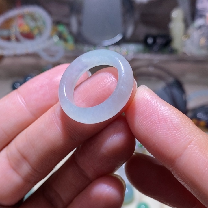 天然缅甸A货翡翠糯冰种素面玉石戒圈14号圈口时尚男女通用120