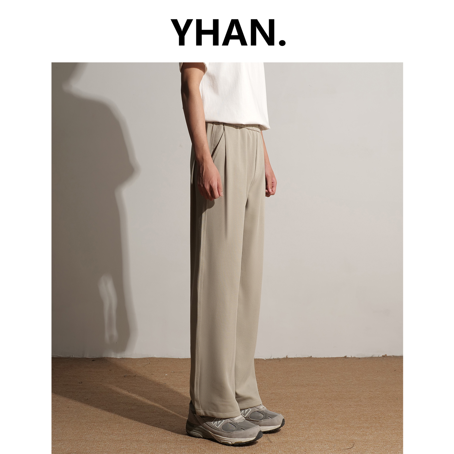 【YHAN】华夫格肌理宽松直筒运动卫裤秋季男垂坠感休闲裤纯色百搭潮
