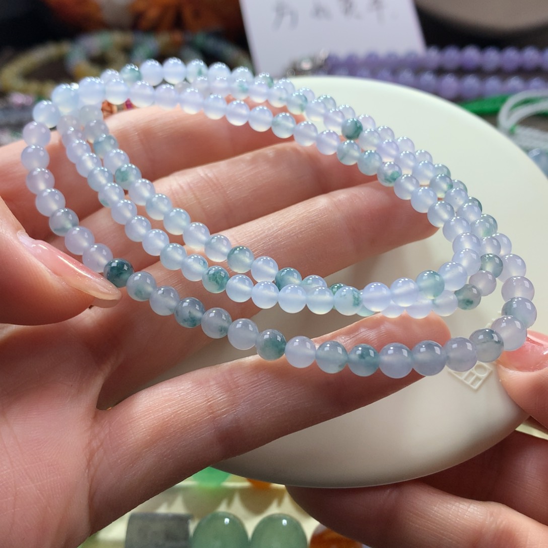 翡翠手链未镶嵌冰胶飘花项链卡4.3-5.7