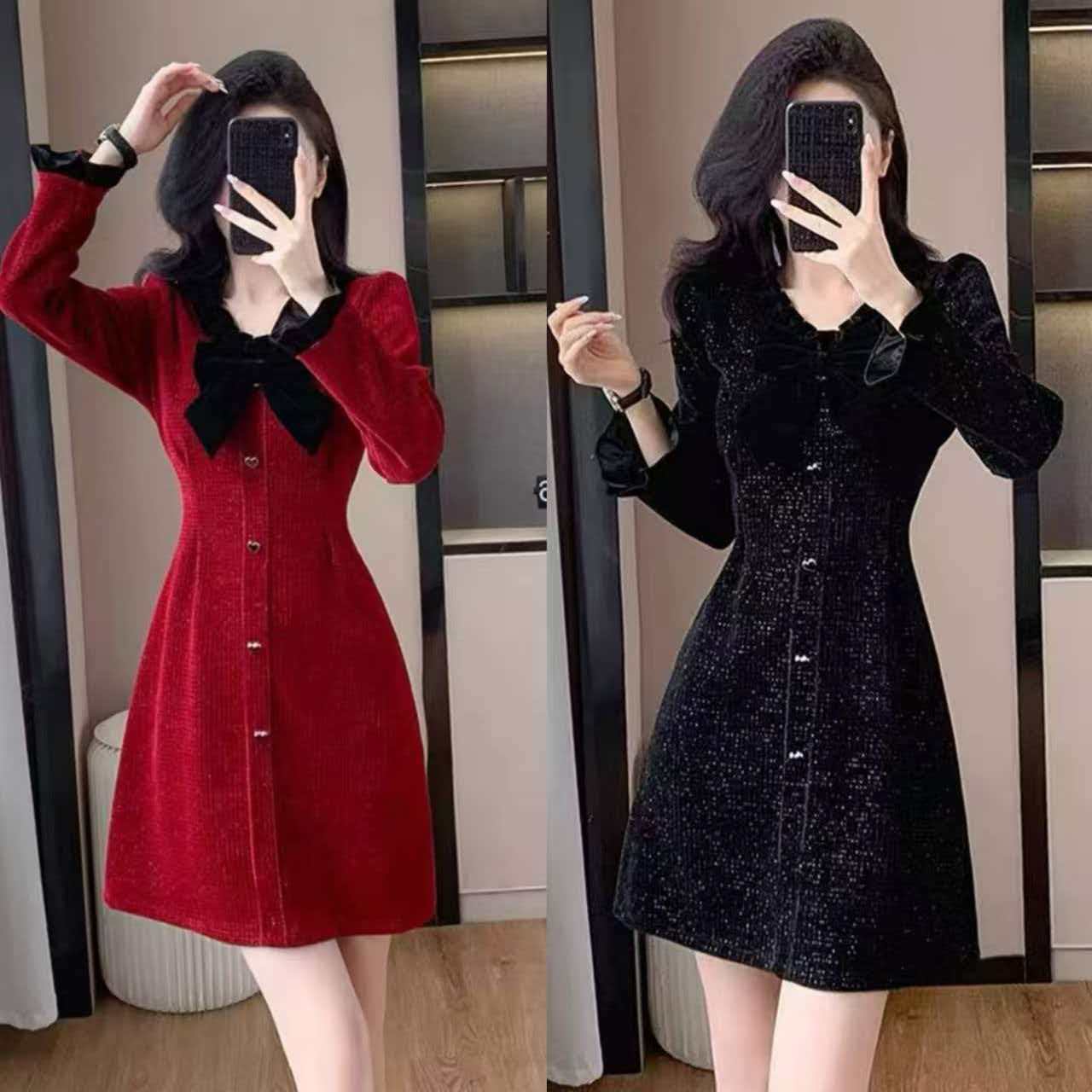 932轻奢蝴蝶结连衣裙