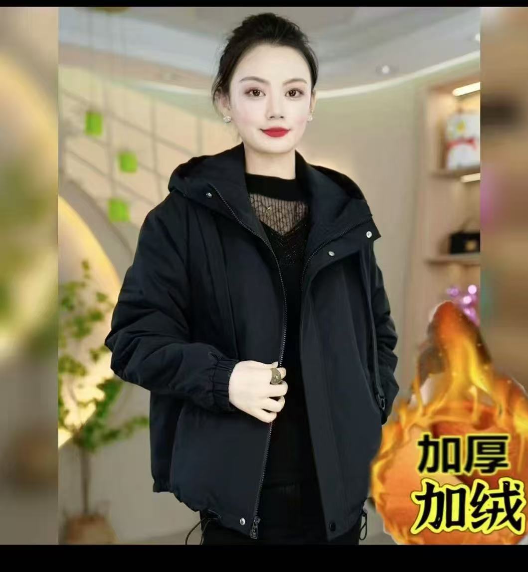 2025新款防风百搭休闲加绒派克服減龄防风连帽加厚外套9588