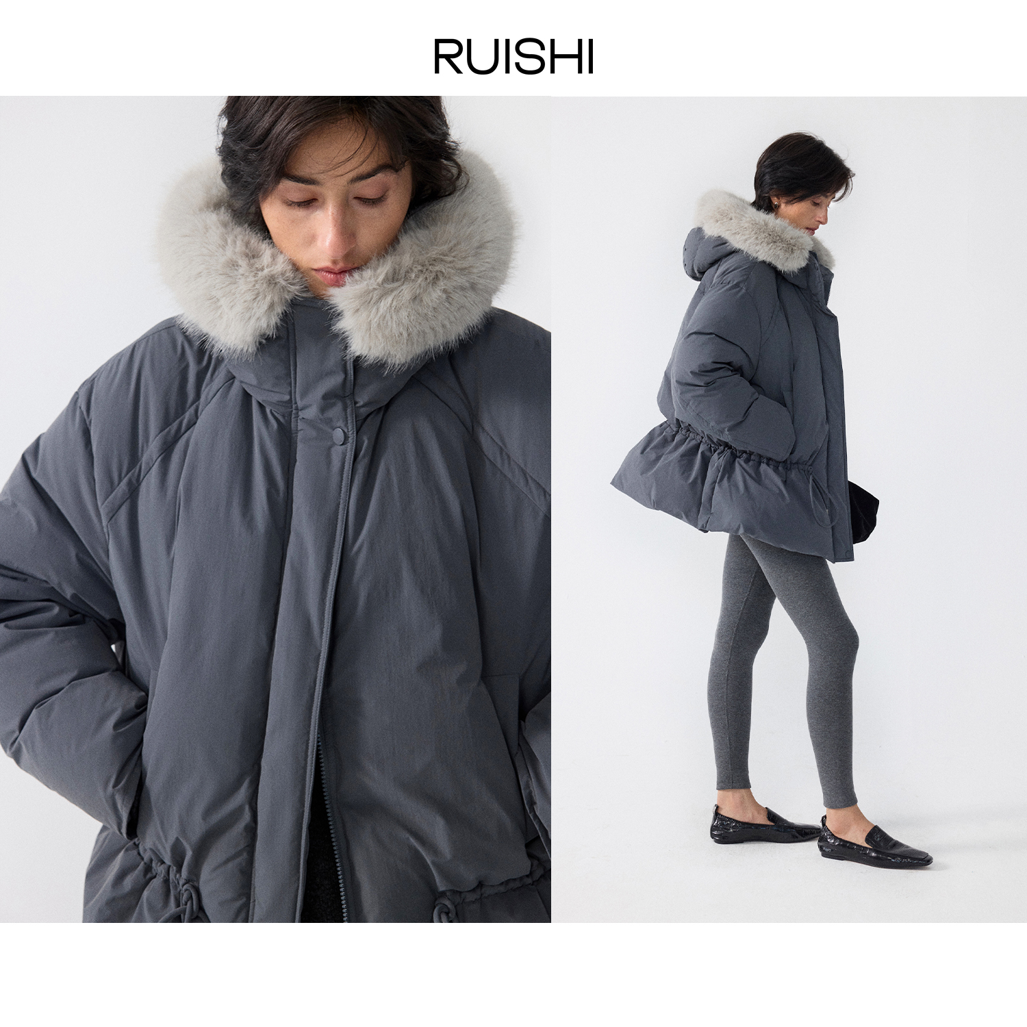 RUISHI芮时“雪境漫游者”可拆卸毛领白羽绒服外套女冬装氛围感