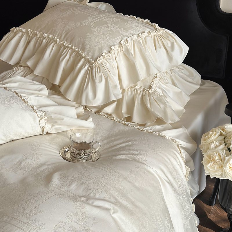 法式花边公主风100S贡缎全棉长绒棉四件套提花轻奢高级床上四件套