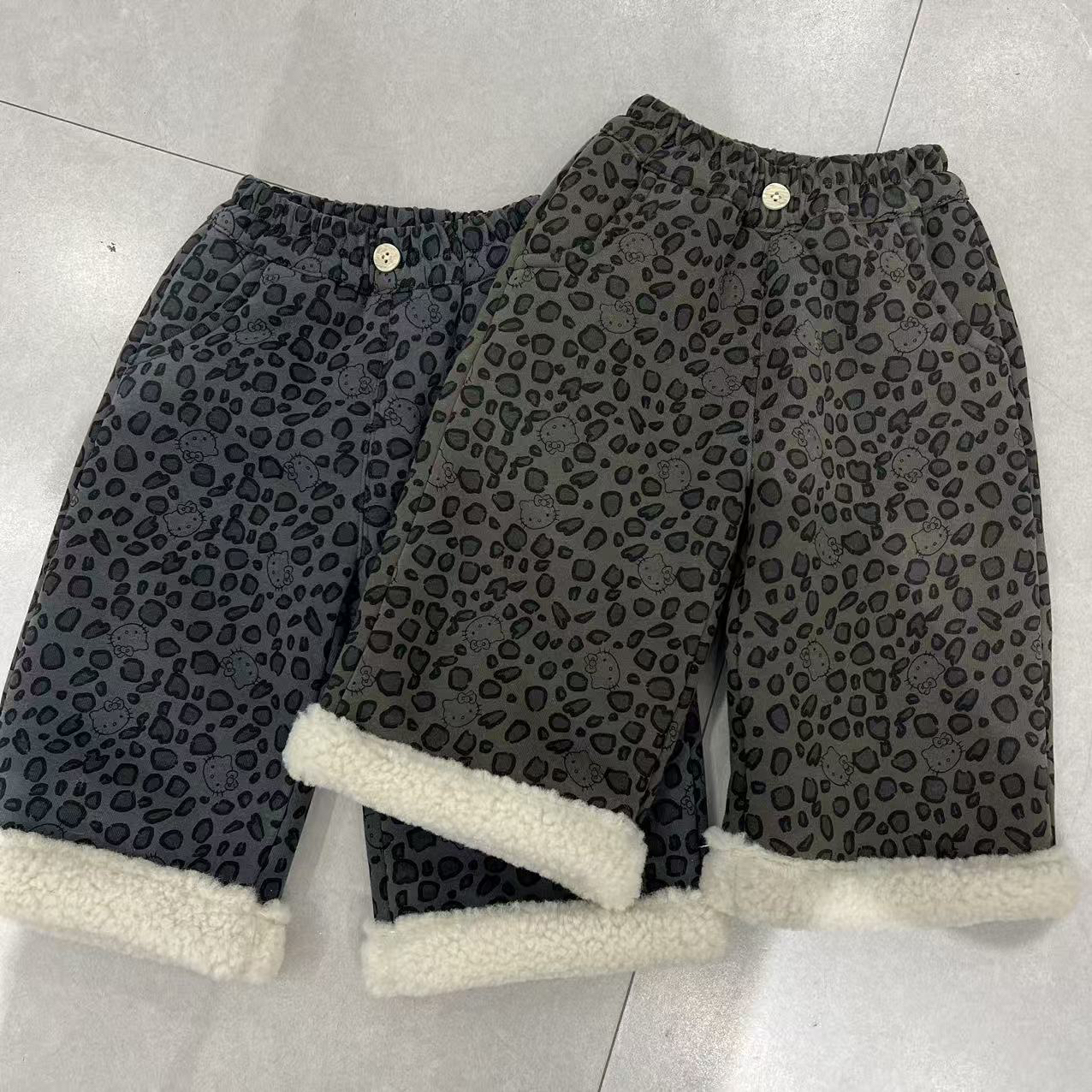 yoyo宝宝秋冬加绒毛毛边豹纹裤