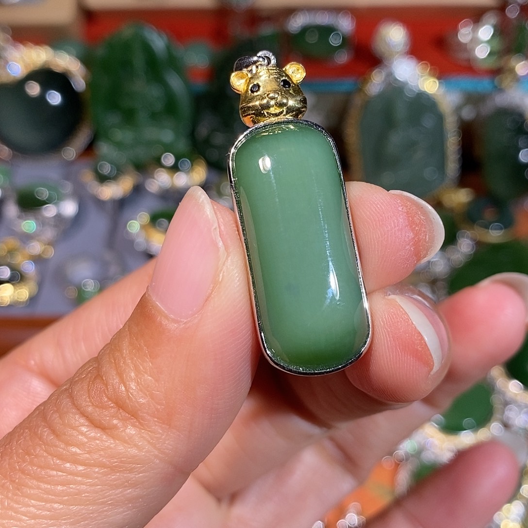 和田玉（碧玉）银S925镶嵌颈饰