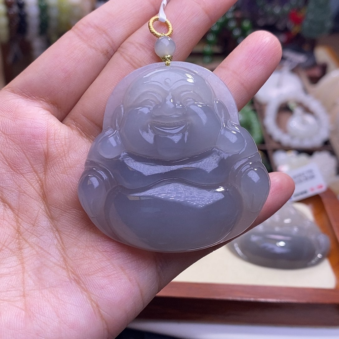和田玉未镶嵌颈饰小*清货价老坑料高冰烟紫半山水佛公