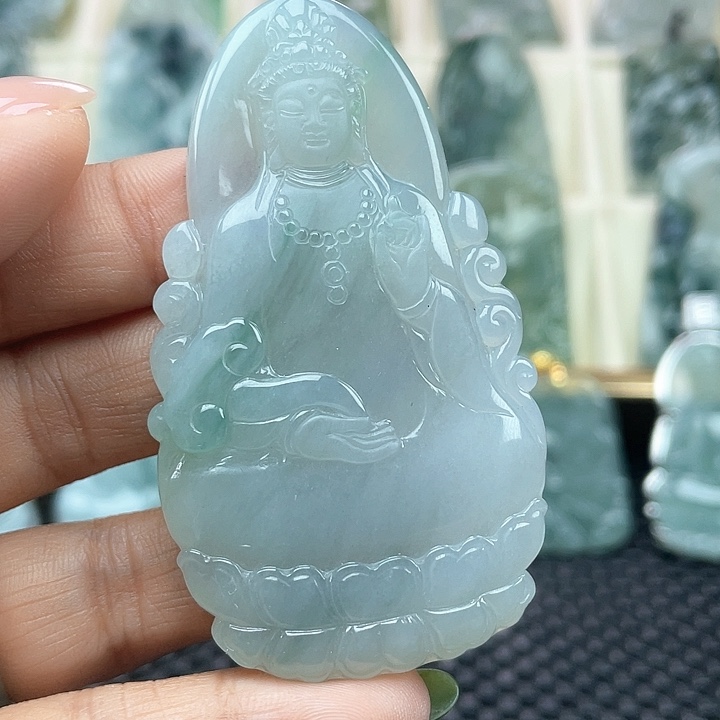 颈饰未镶嵌翡翠军**梦天然缅甸翡翠A货素衣观音