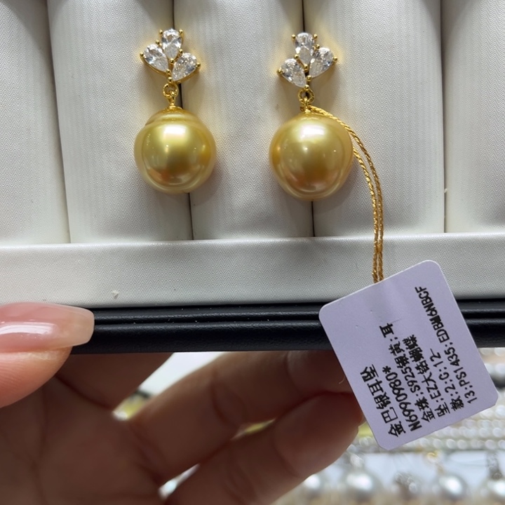 海水珍珠耳饰银S925镶嵌12-13mm