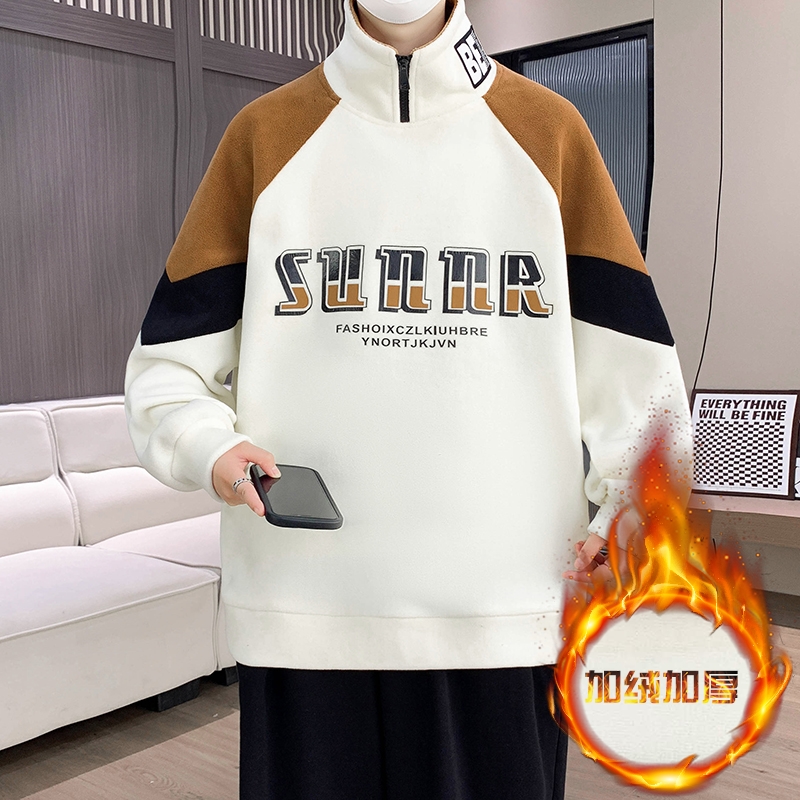 青少年冬季奥粒绒男士卫衣学院风潮流百搭加绒加厚保暖学生打底衫