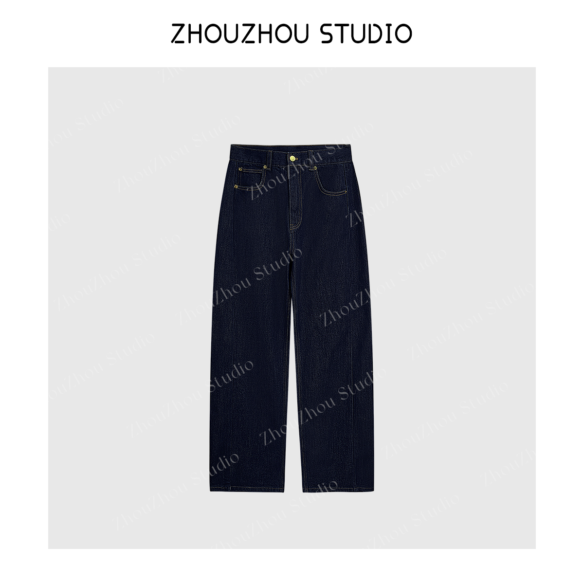 ZhouZhou25秋冬新品 复古水洗丹宁色牛仔阔腿裤女
