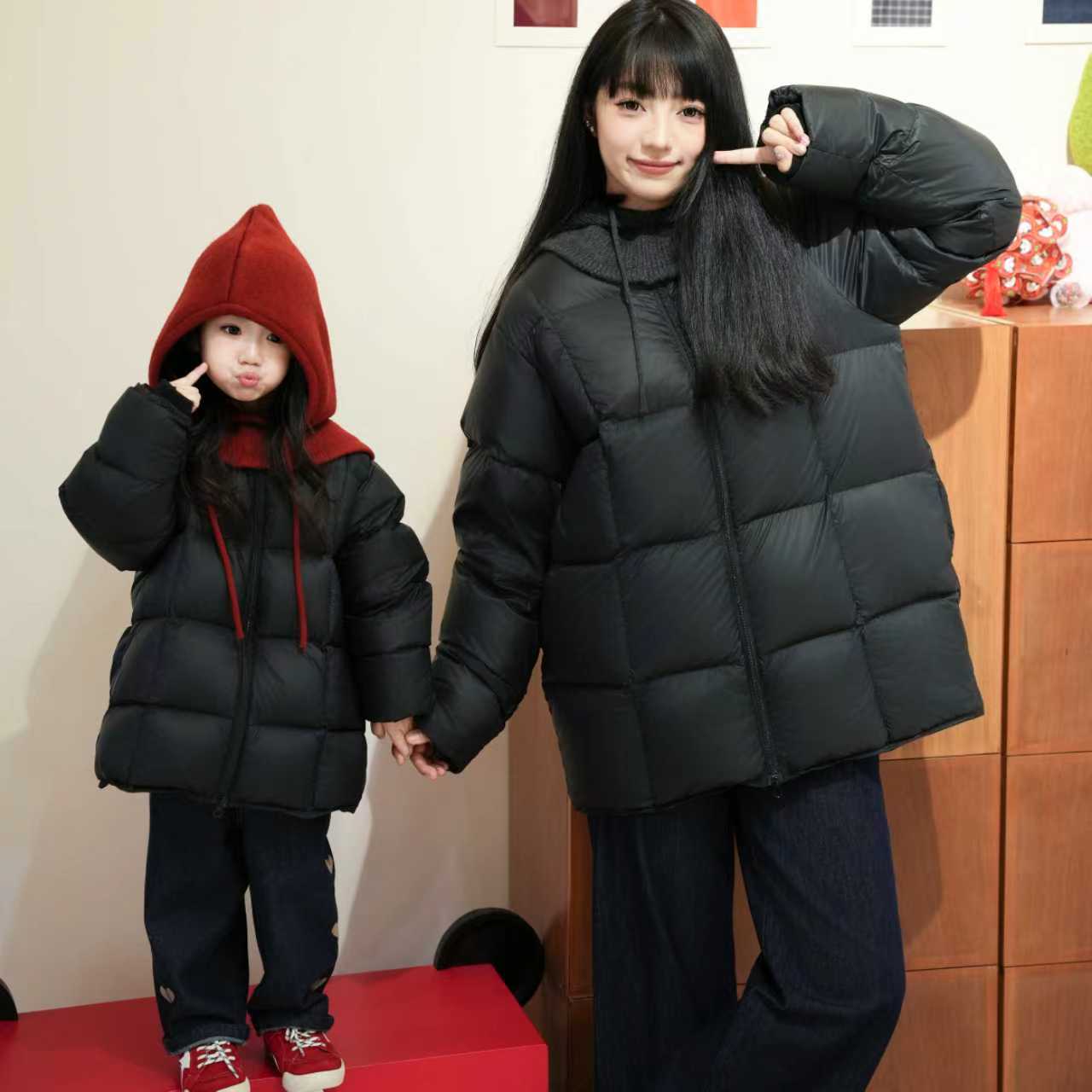 【金樱桃】小童亲子编织帽保暖百搭羽绒服92341