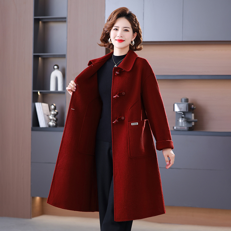 高端妈妈双面羊绒大衣长款2025新款贵夫人中老年女士婚礼呢子外套