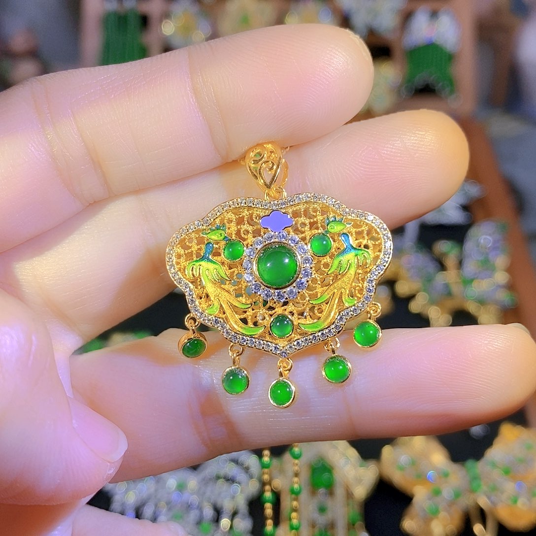 吊坠(不含链)银S925镶嵌翡翠